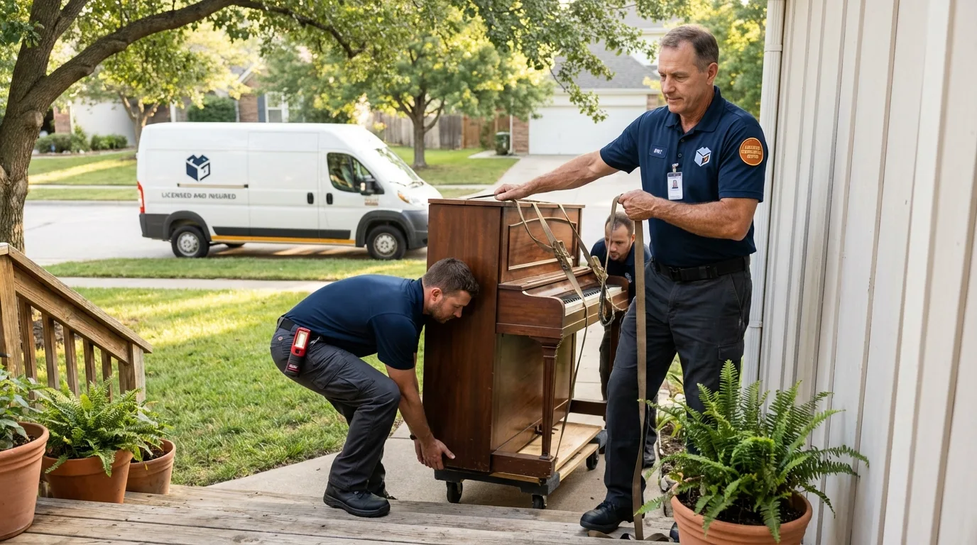 Licensed piano movers securing grand piano in East Greenville, PA
