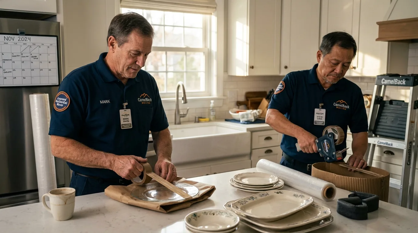 Professional crew packing kitchen dishware in East Greenville, PA