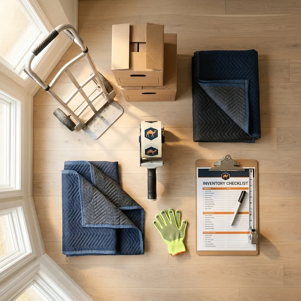 Professional moving supplies and packing materials layout for East Greenville residential relocations